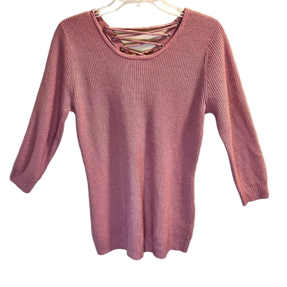 Soho New York & Company Lace Up Back Sweater 3/4 Sleeve Sz S Light Pink - Picture 2 of 12